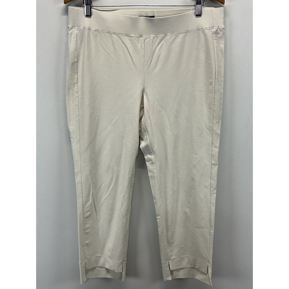 Eileen Fisher Washable Crepe Pants Women's L Ivory Stretch Crop Hi Lo